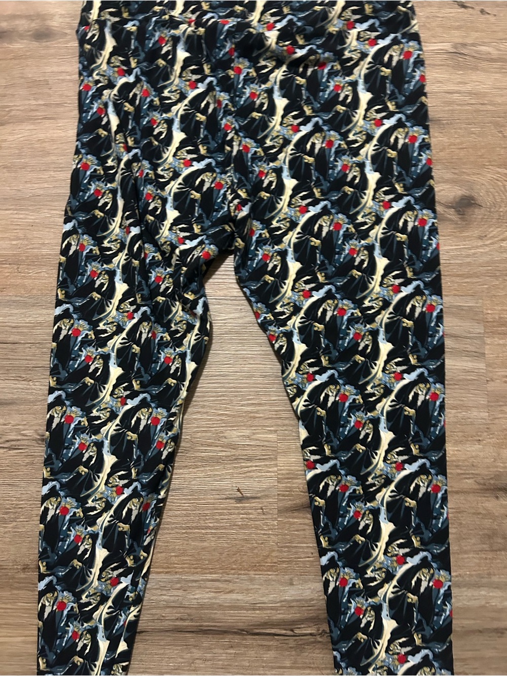LuLaRoe Black Floral Leggings with Red and Cream Accents